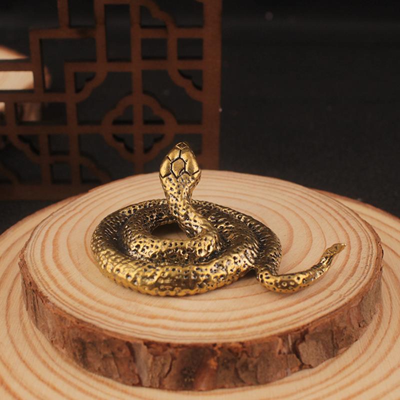 Figuras de decoración de bronce antiguo en miniatura de serpiente de cobre y latón para decoración de interiores, adorno de escritorio, estatuas en miniatura de cobre puro