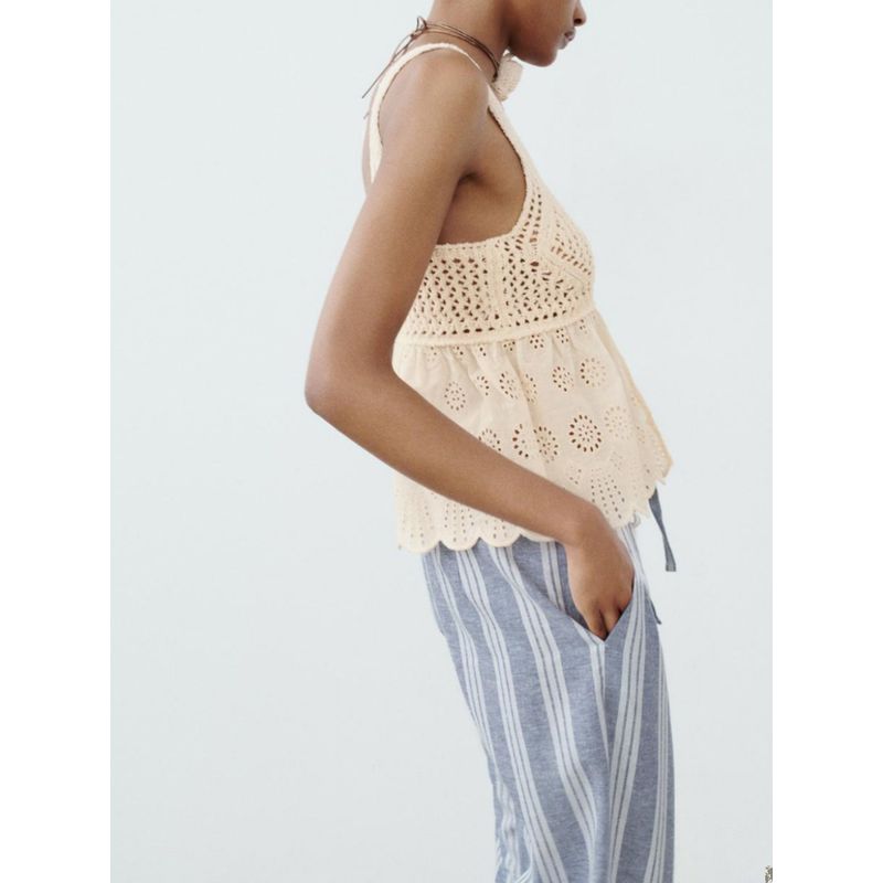 Za2024 Summer New Product Women's Clothes Easiest for Match Hollow-out Camisole Embroider Patchwork Knitting Tops 6427100 715