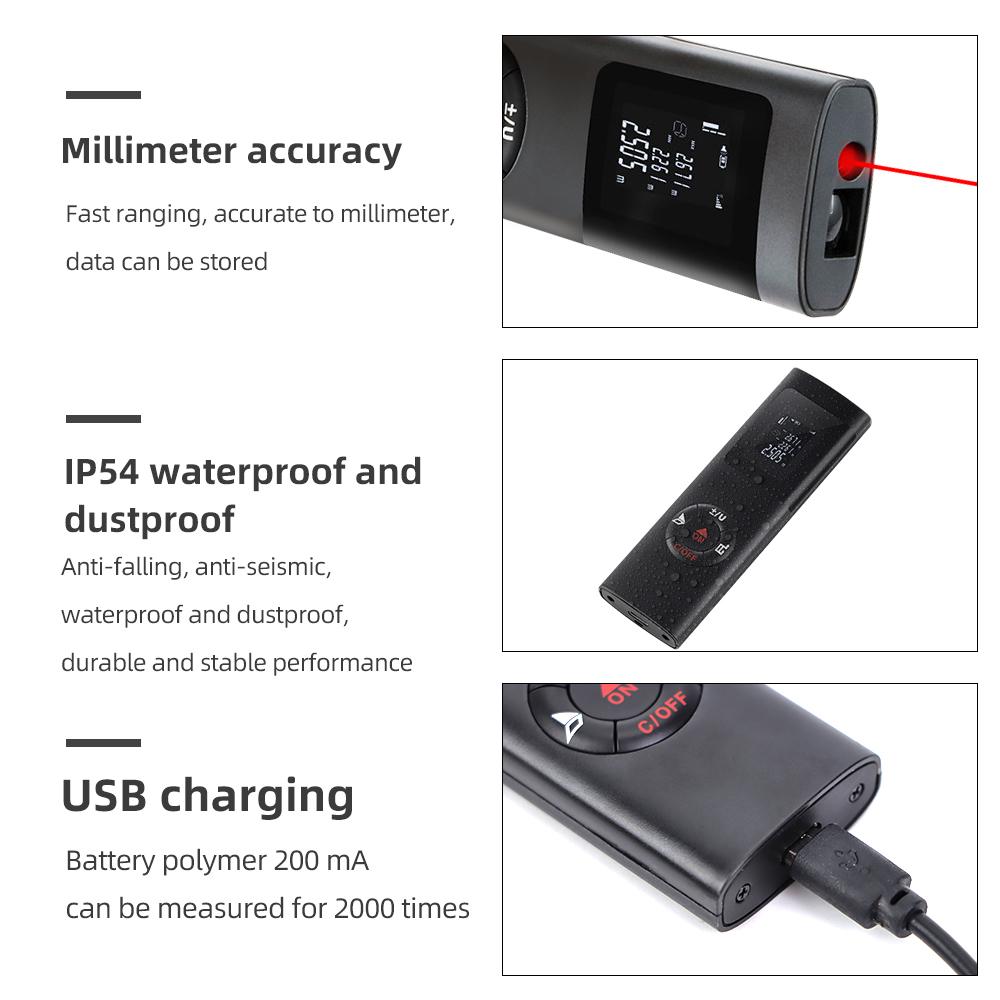 40M Laser Distance Meter Portable Rangefinder USB Charging Laser Trena Measure Tools Digital Rangefinder With Angle Measure