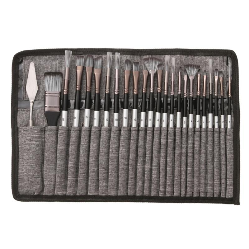 24Pcs Nylon Hair Wooden Handle Watercolor Paint Brush Pen Scrubbing Scraper Set