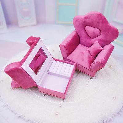 1pc Mini Sofa Design Storage For Women, Velvet Mini Jewelry Box For Stud Earrings, Rings And Necklaces, Ideal Choice for Gifts