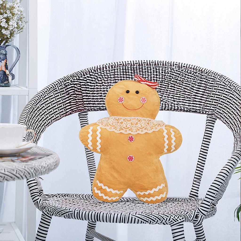 Festive Gingerbread Man Stuffed Throw Pillow for Christmas Festival Soft Plush Toy Pillow Seasonal Holiday Home Decors