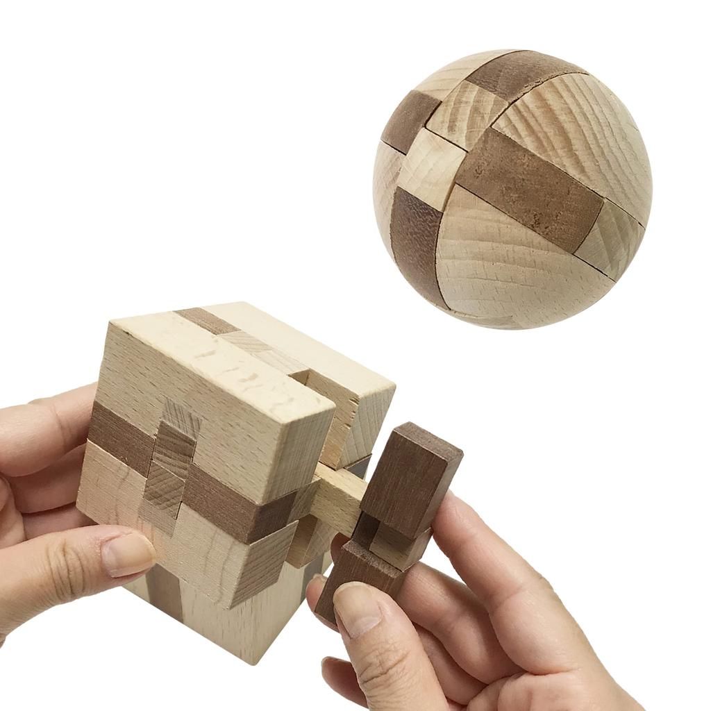 3D dřevěné puzzle: Trénink mozku, Vzdělávací, Hlavolam, Dřevěné 3D puzzle, Dřevěná kostka, Stimulace konečků prstů (Sada 2)