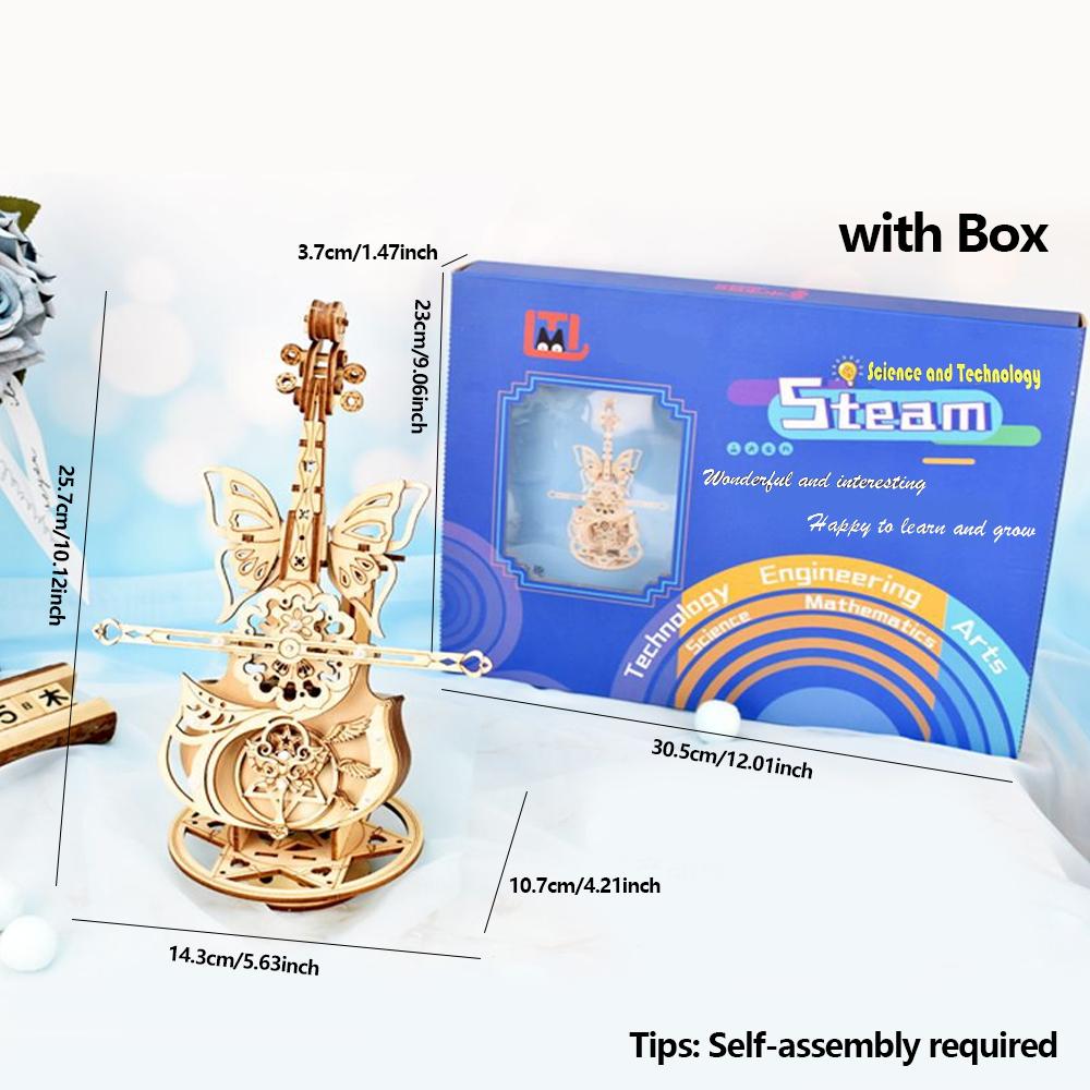 3D Puzzle Wooden Cello Model DIY Assembly Violin Music Box Building Kits Home Living Room Decor Crafts Gift for Adults Kids