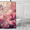 1PC Spring Easter Shower Curtain, Pink Roses & Butterflies, Durable Polyester, Easy Clean, for Bathroom & Window Decor