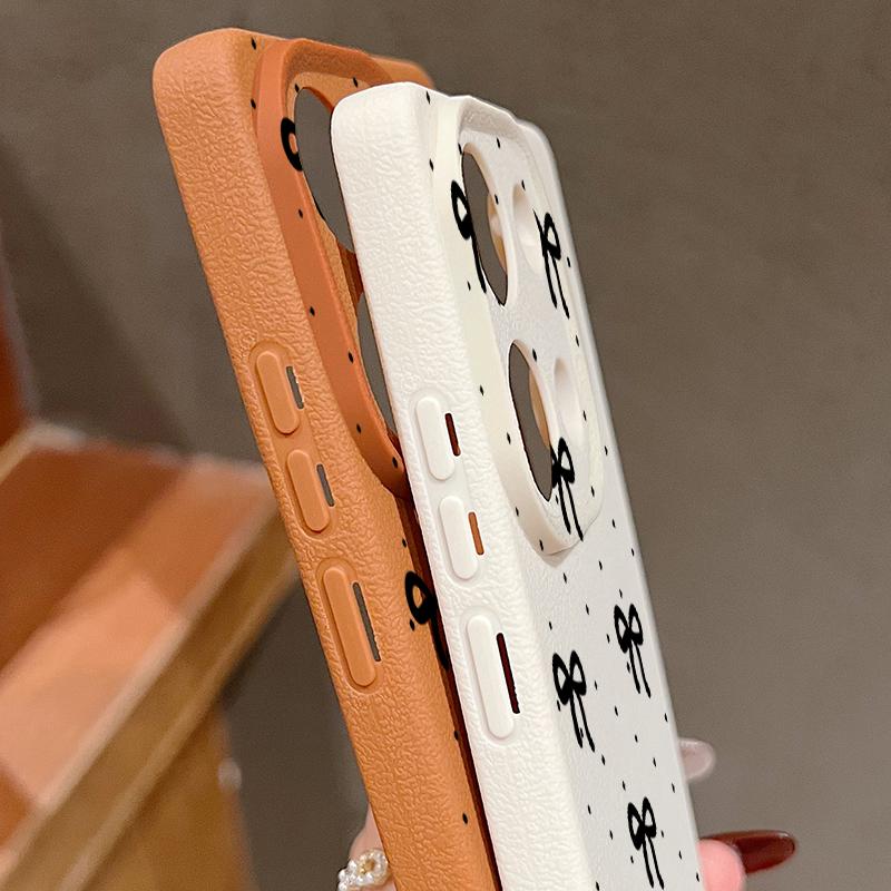 Fashion Bowknot Print TPU Leather Texture Slim Matte Case For Xiaomi 13T Pro Poco X6 Redmi Note 14 13 12 Pro 11 Shockproof Soft Protection Phone Cover