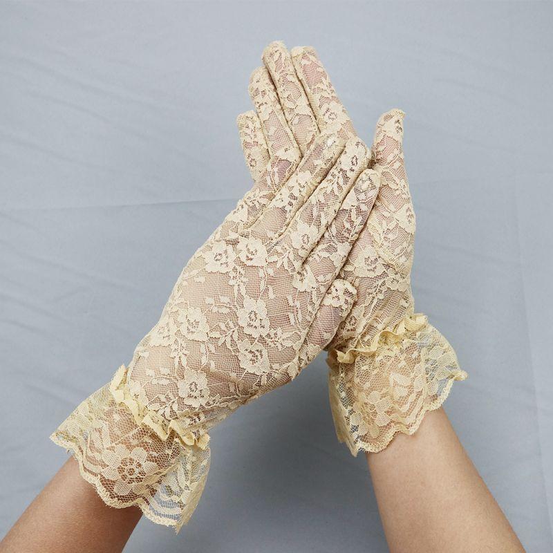 

Summer Thin Lace Fashion Gloves Women Driving Sun Protection UV Protection Black Retro Sexy Breathable Skin color large lace All yards
