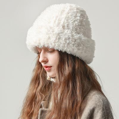 Damen Beanie-Mütze, einfarbig, flauschig, für Herbst und Winter, vielseitige Strickmütze für großen Kopf, warm, weich, winddicht, modisch, einfache Pelzmütze