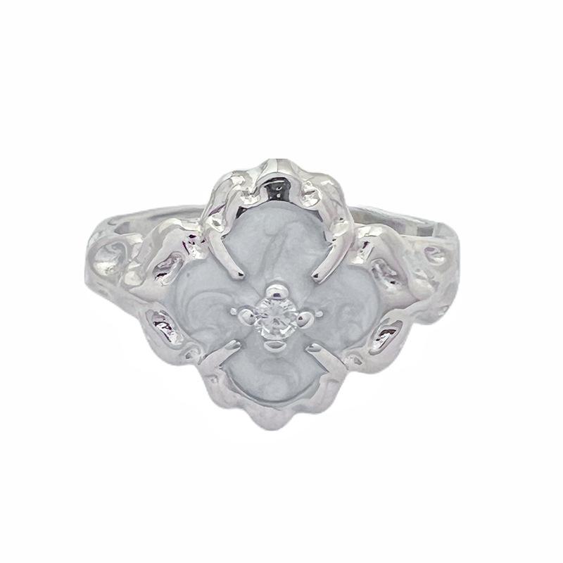 The Same Four-Leaf Clover Open Ring Niche Design Drop Glaze Light Luxury High-End Sense Personalized Ring Woman