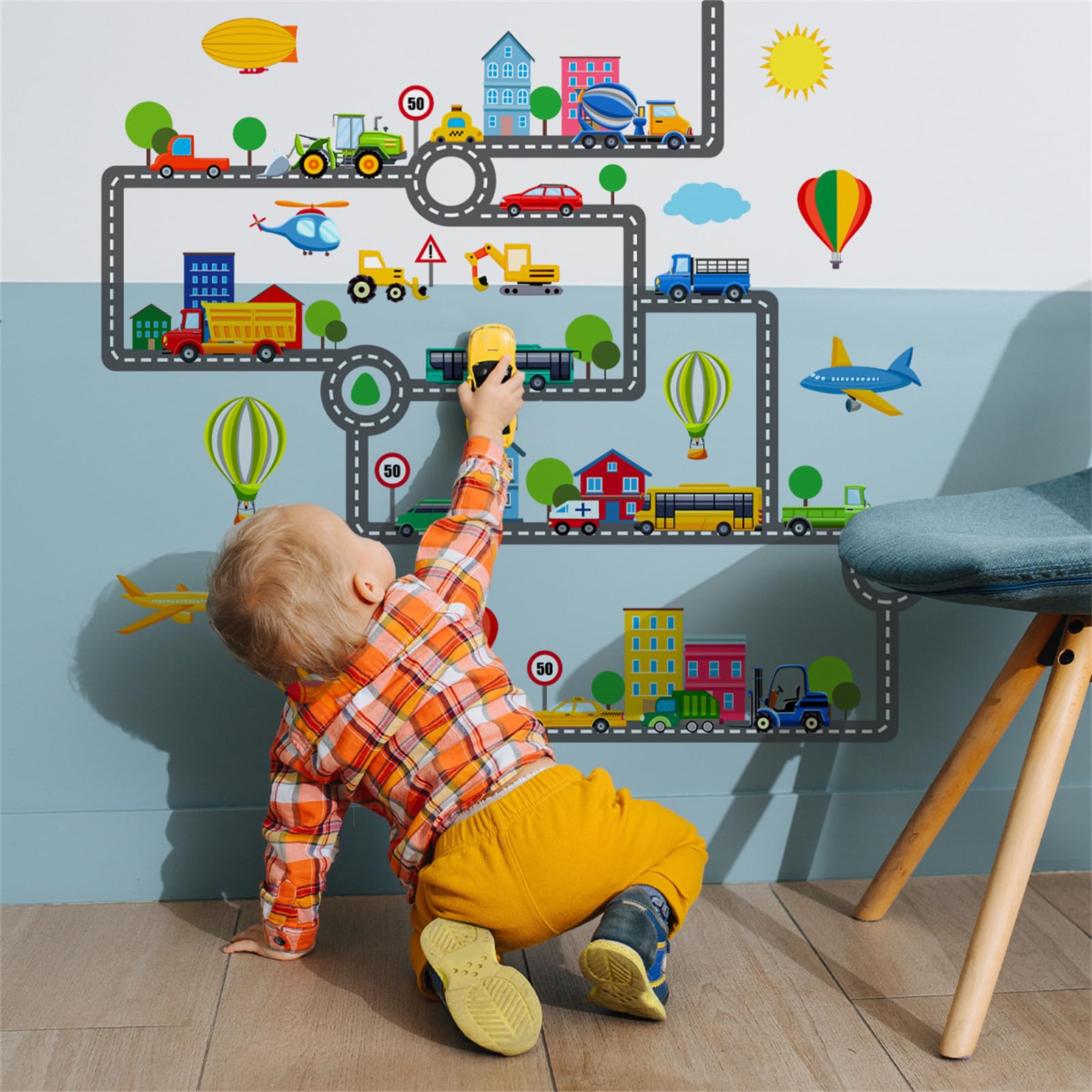 

WOHAHA Wall Stickers Large Size Construction City Silhouette Perfect for and Nurseries Waterproof Wall Stickers Stylish Wall Decor 132cm x 128cm - -