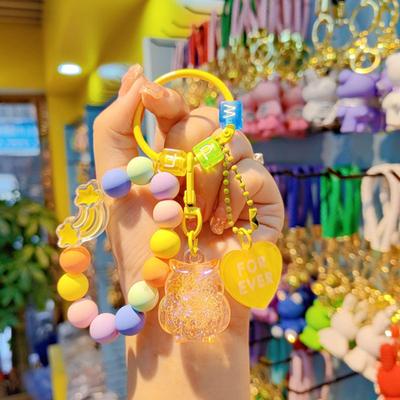 Beaded Phone Wrist Strap with Owl Bag Charm Anti-Lost Keychain Bracelet Lanyard for Cellphone Handbag Keys
