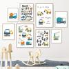 Nordic Cartoon Crane Excavator Dump Truck Front Loader Wall Art Posters and Prints Wall Pictures Kids Room Decor Canvas Painting