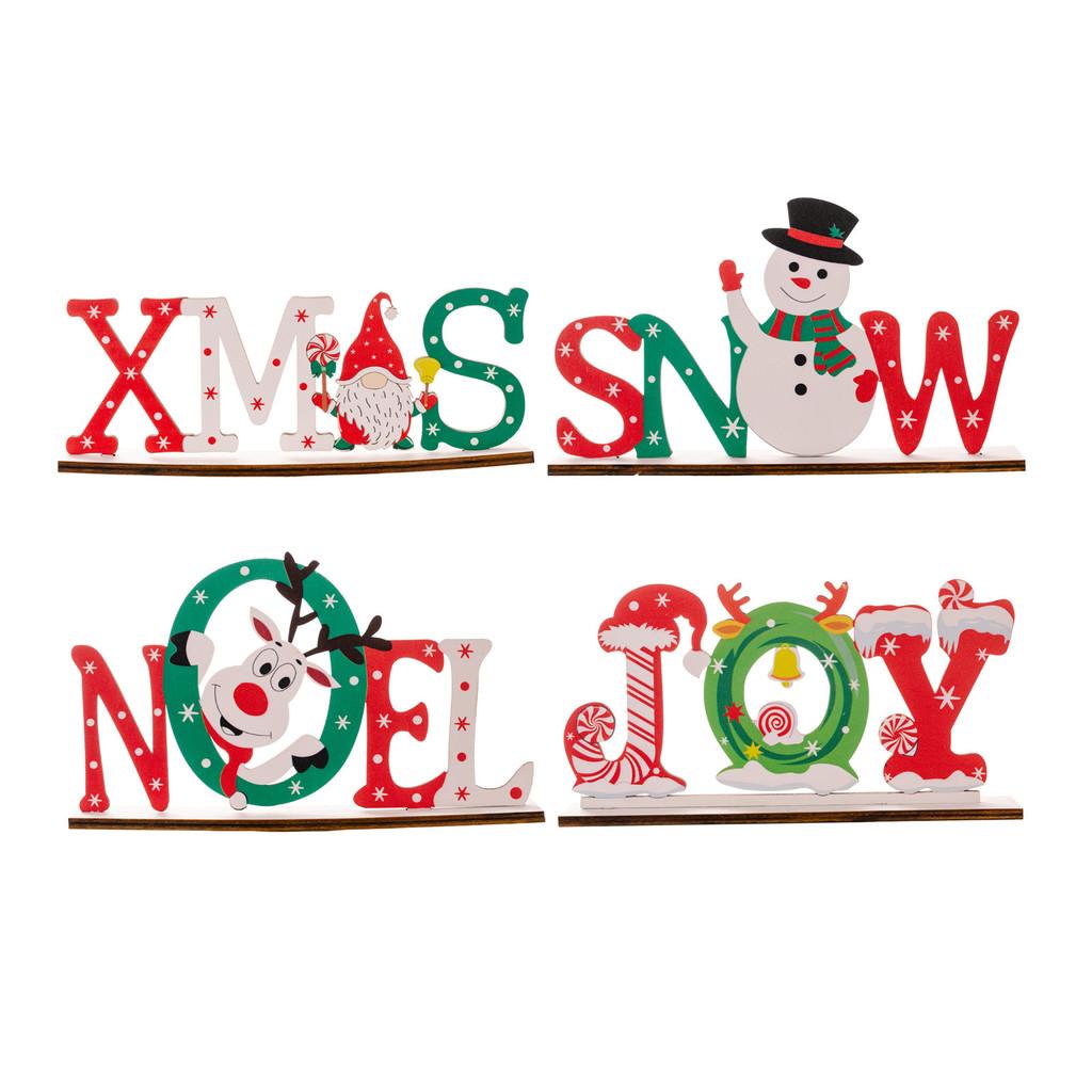 Wooden Christmas Cheerful Desk Decorations Featuring Colorful Santa Snowman And Reindeer