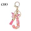 Pocket Keychain Pink Series Pendant, Sequins Heart Initial Letter Charm Key Chain with Backpack Butterfly Tassel Design, A-Z Holder for Bag