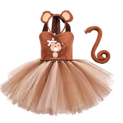 Copii Fată Costum de maimuță Copii mici Halloween Cosplay Jungle Animal Joacă de rol Rochie umflată Bandă pentru ureche Coada Zi de naștere Carnaval Fantezie