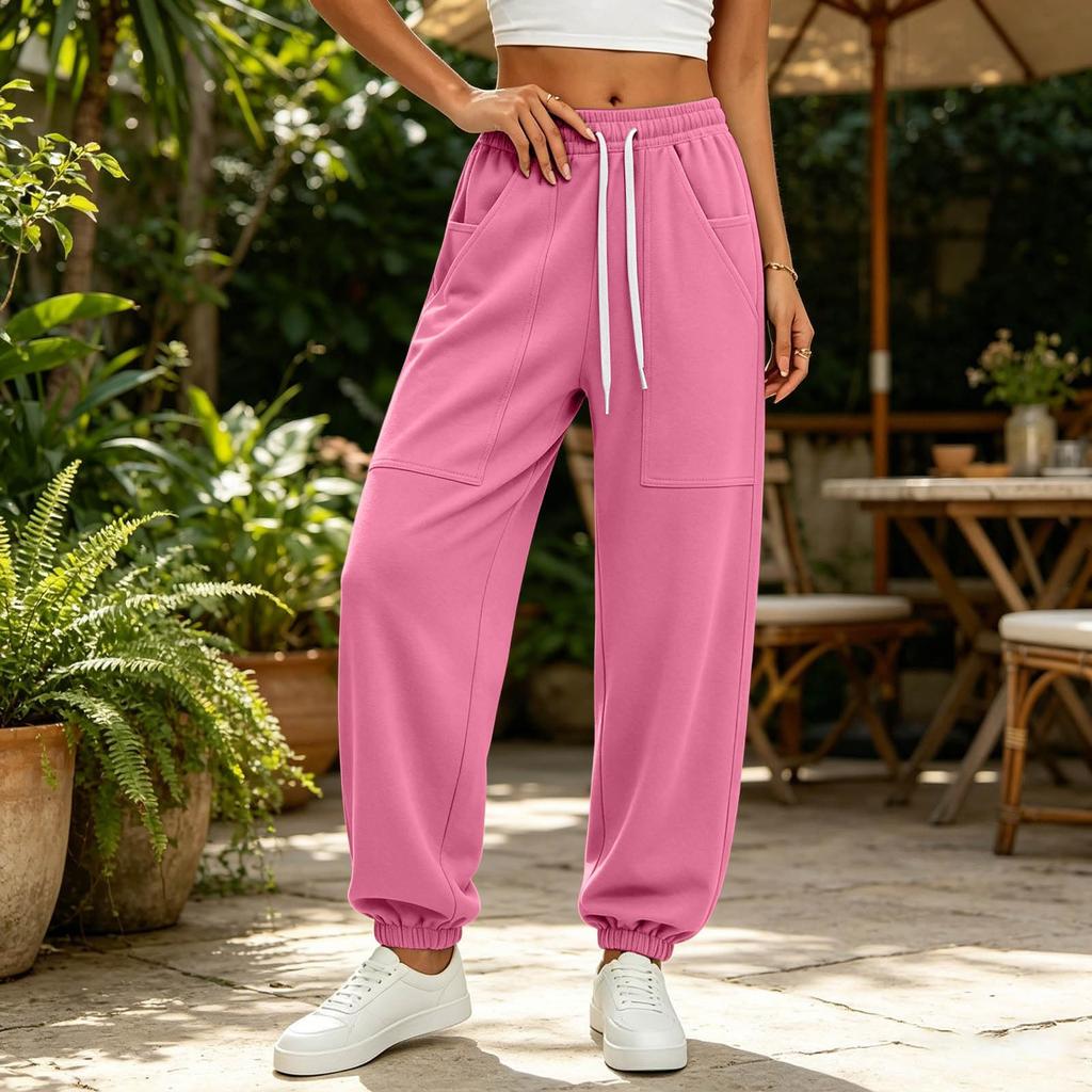 Women's Color High-Waist Loose Fit Sweatpants for Casual and Sporty Wear