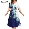 Oversized Women Dress Elegant Vintage 3D Floral Gradient Printed Dress Big Size Summer Short Sleeve Loose Casual A-Line Dress