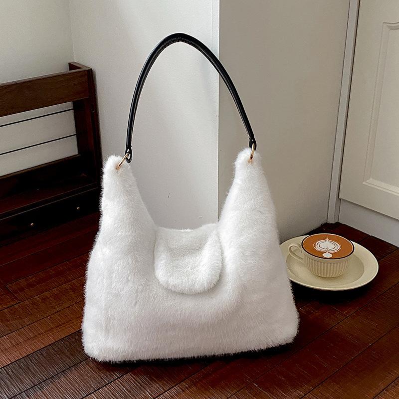 Yogodlns Soft Plush Women's Small Handbags Simple Faux Fur Female Fluffy Clutch Purse Winter Fashion Furry Tote Solid Color Shoulder Bags