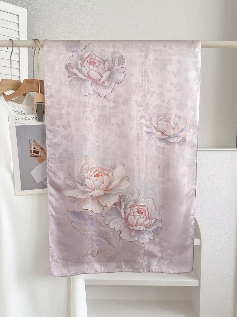New Sangbo Satin Silk Long Scarf New Chinese Printed Silk Scarf Women's Spring and Summer Versatile Sunscreen Shawl Gift Accessories