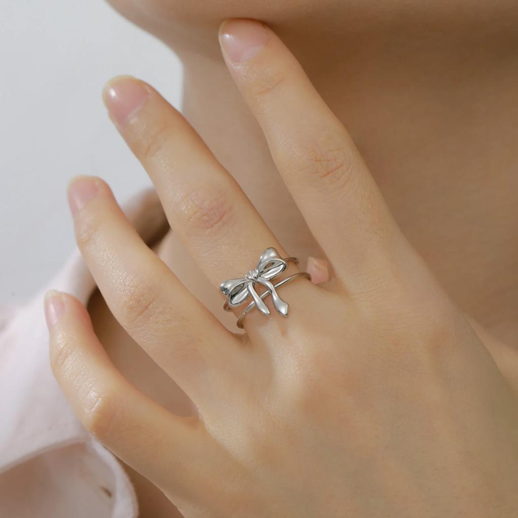 Cazador Cute Bowknot Rings Trend 2026 Stainless Steel Jewelry Adjustable Rings for Women Party Wedding Brithday Gifts New