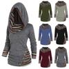 Top con cappuccio a pannelli a righe geometriche, manica lunga, con bottoni, top a pullover per donna