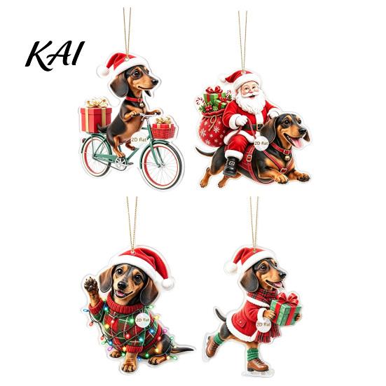 Unique Holiday Gifts for Dachshund Owners Christmas Ornaments, 2D Flat Dog Themed Acrylic Xmas Ornaments Tree Hanging Decoration Car Rearview Mirror,