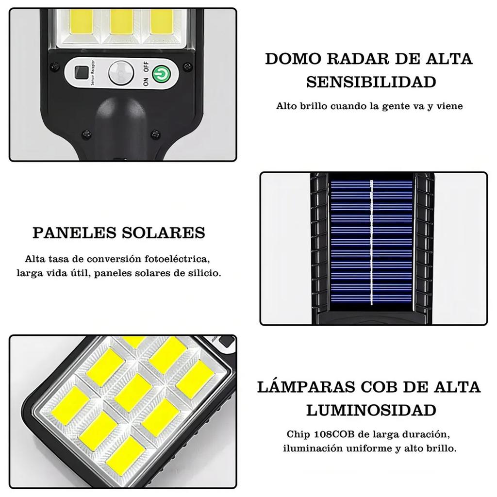 Solar LED Lights 108 COB 3 Modes Motion Sensor IP65 Waterproof Outdoor Garden Path Lighting with 180°Adjustable Panel