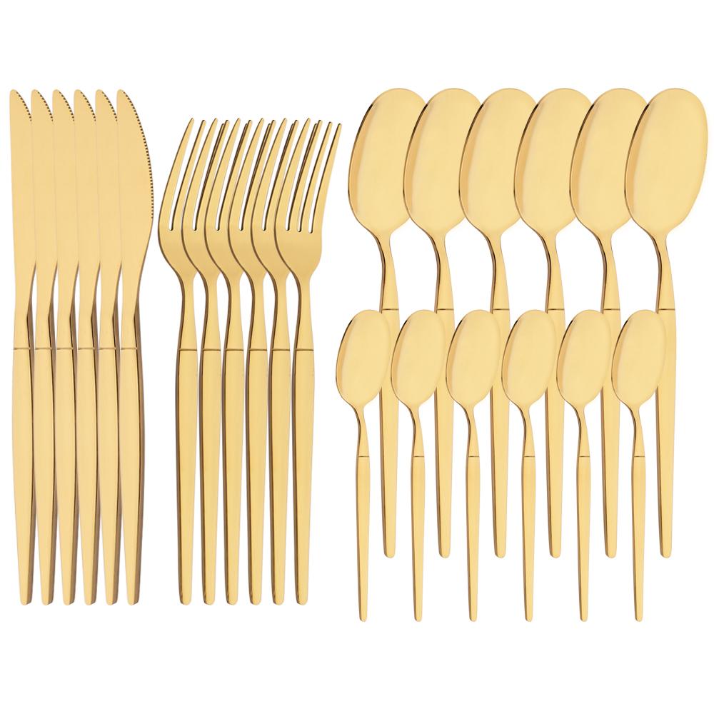 24Pcs Mirror Black Flatware Set Stainless Steel Dinner Knife Fork Coffee Spoon Cutlery Set Kitchen Tableware Dinnerware Set