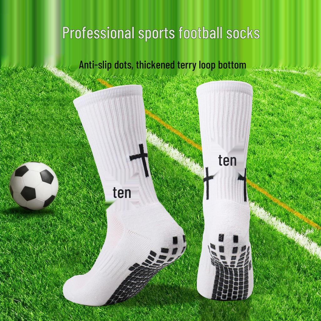 Customizable Non-Slip Mid-Calf Football Socks for Kids and Adults, with Towel Bottom for Training and Competition.
