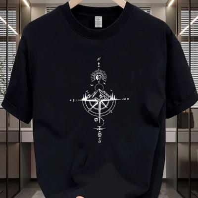 Unisexs Summer 100 Pure Cotton Fashionable Casual Loose Sports Compass Map Printed Round Neck Short Sleeved Tshirt