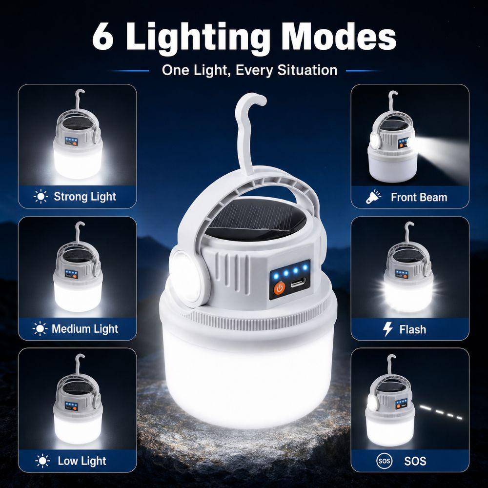 Waterproof Solar Camping Lamp USB Rechargeable Hanging Camping Light Versatile Tent Light  Hiking