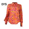 Damska koszula z klapami, bufiastymi rękawami, topy z kwiatowym nadrukiem, jednorzędowa, luźna, cienka bluzka odzież robocza