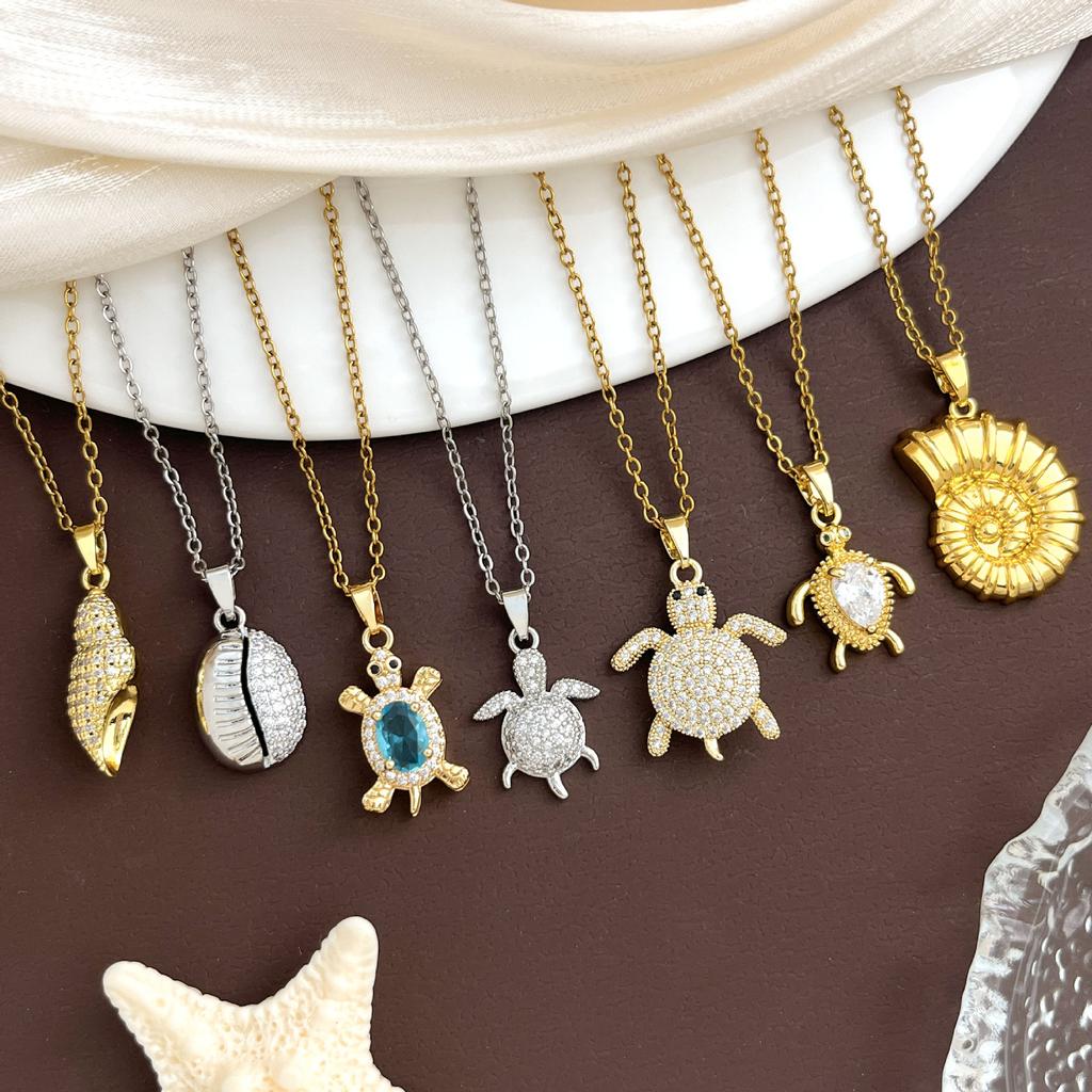 Ocean Sea Turtle Conch Summer Necklace Women's Small-Scale Design Trendy Beachwear Style Collar Chain