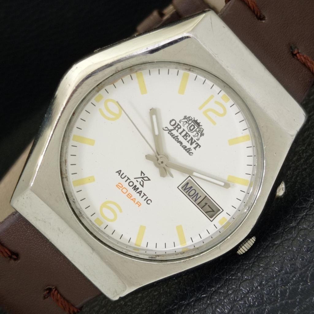 

ЯПОНИЯ ВИНТАЖ ORIENT АВТОМАТИЧЕСКИЕ 46941 МУЖСКИЕ ЧАСЫ С БЕЛЫМ ЦИФЕРБЛАТОМ a500715-5 R154-a500715