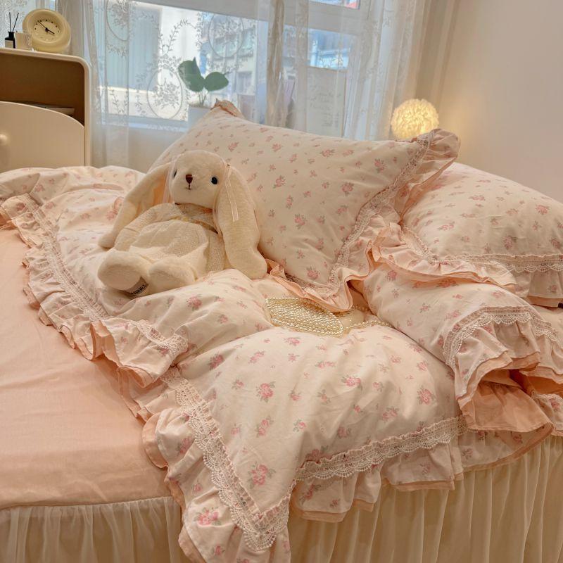 Cotton Bedding Four-piece Set Lace Quilt Cover Bed Sheet Pillowcase