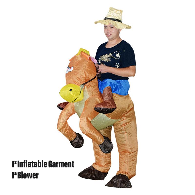 

Взрослый надувной костюм жокея на лошади, наряд для скачек, ночной косплей, мультяшный костюм коричневый