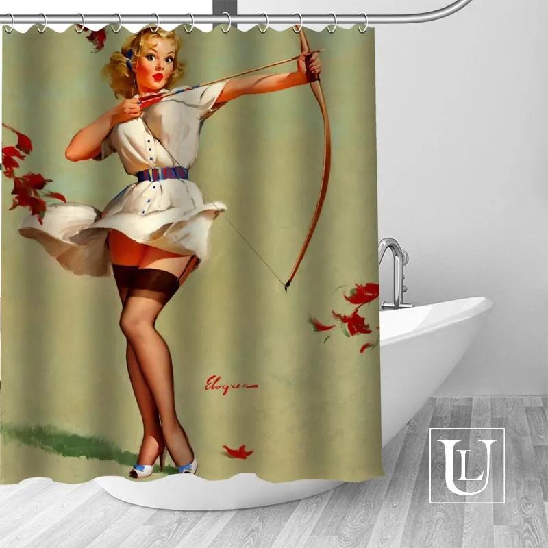 Big Sale New Custom pin up girl Modern Shower Curtain with Hooks bathroom Waterproof Polyester Fabric