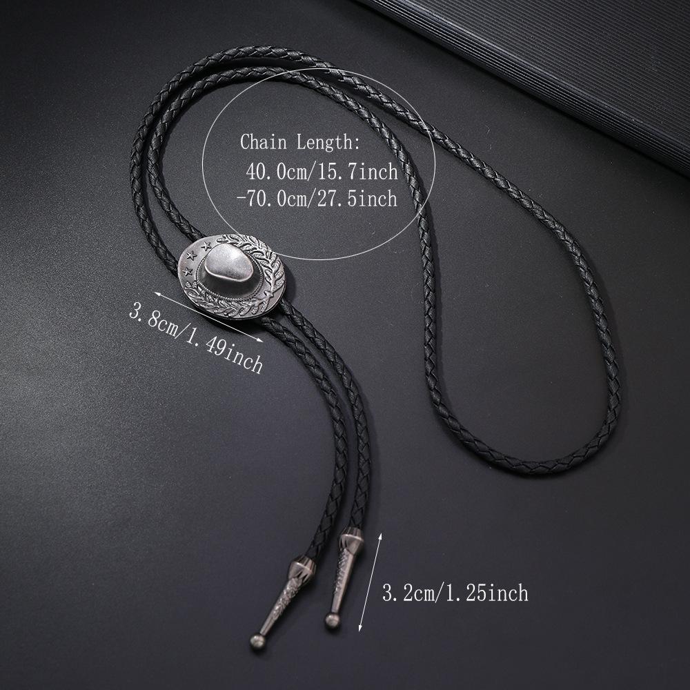 Vintage Cowboy Hat Rice Ears Pentagram Necklace for Men Women Bohemian Style Couples PU Leather Rope Pendant