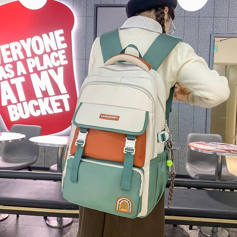 New Student Schoolbag Junior High School High School Backpack Large Capacity Lightweight Leisure Bag Boys and Girls Splicing Schoolbag Fashion