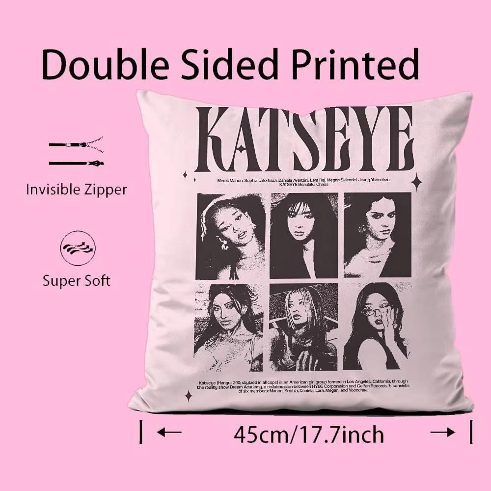 Kpop-Stil Y2K Hot Girl Stil K-Katseye Girlgroup Kissenbezug Weicher Seidiger Stoff Verdeckter Reißverschluss Kissenhülle Perfektes Fan-Geschenk