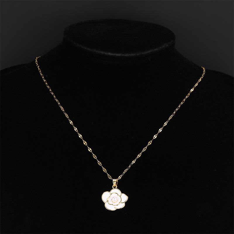 Kameliengliederkette Damen Leichter Luxus Kleiner Duft Hoher Trend Vielseitiger Anhänger mit Blume