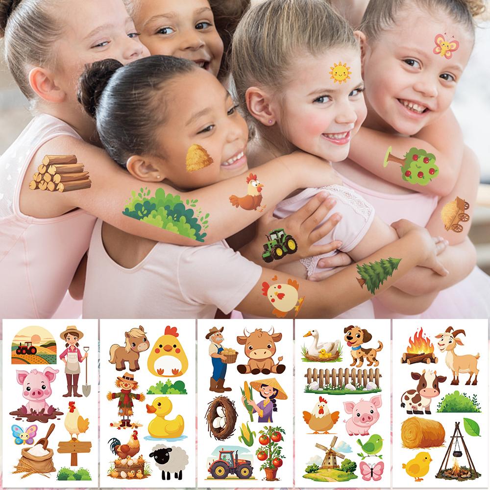 10sheets Funny Farm Animals Tattoo Stickers For Arm Body Hand Temporary Fake Waterproof Tattoo Stickers Kids Creative Gifts