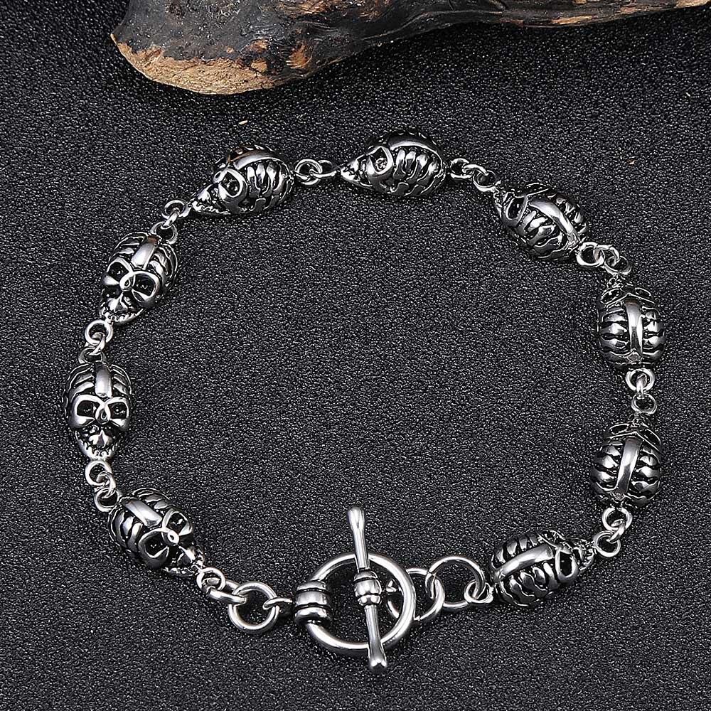 Oțel Inoxidabil Ornament Cool pentru Bărbați Brățară Craniu Mic Retro Punk Hip Hop Motocicliști Bijuterii Împletite