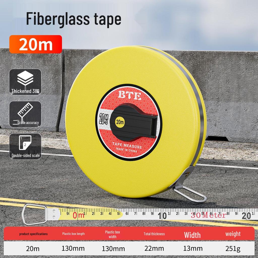 High Precision Measuring Tapes: 20m Fiber, 50m Leather, 100m Soft Ruler for Engineering and Household Use.