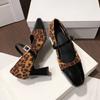 Fashion Leopard High Heels Marie Janes Shoes Woman Square Toe Sandals 2025 Trend Summer Dress Shallow Pumps Elegant Plus Size Zapatos