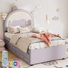 Children's Bed 90x200cm with LED Light, Sofa Bed Daybed with Pull-Out Bed and Drawers, Without Mattress