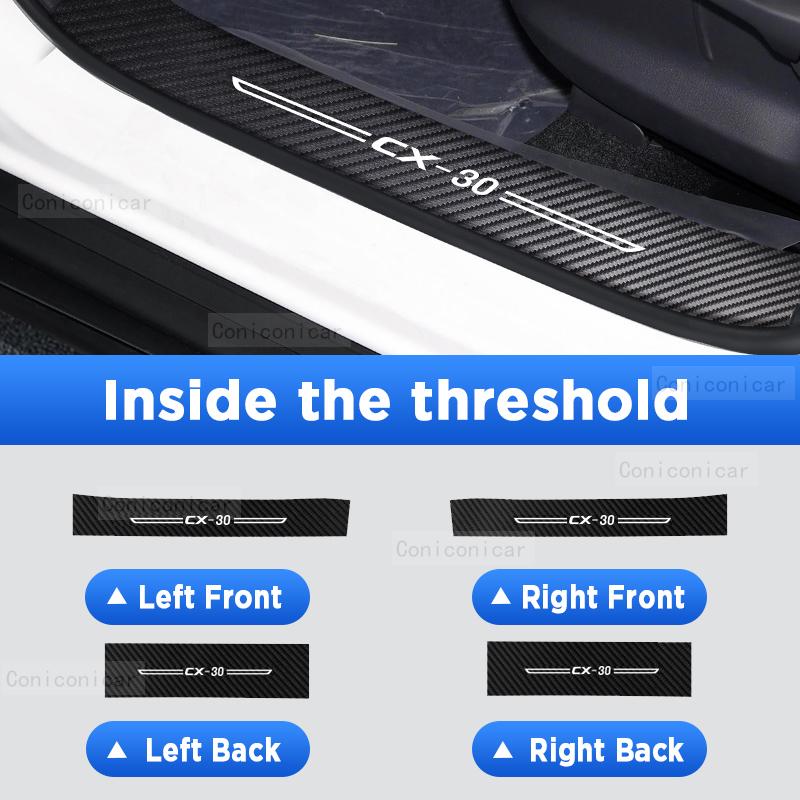 For MAZDA CX30 CX-30 2022   2023 Auto Door Sill Pedal Carbon Fibre Texture Accessories Leather Styling Car Sticker