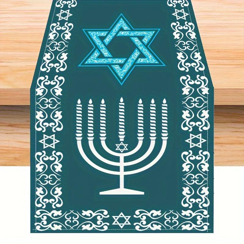 Hanukkah Menorah Linen Table Runner Holiday Party Decor Israel Star of David Table Runners Washable Kitchen Dining Table Decor