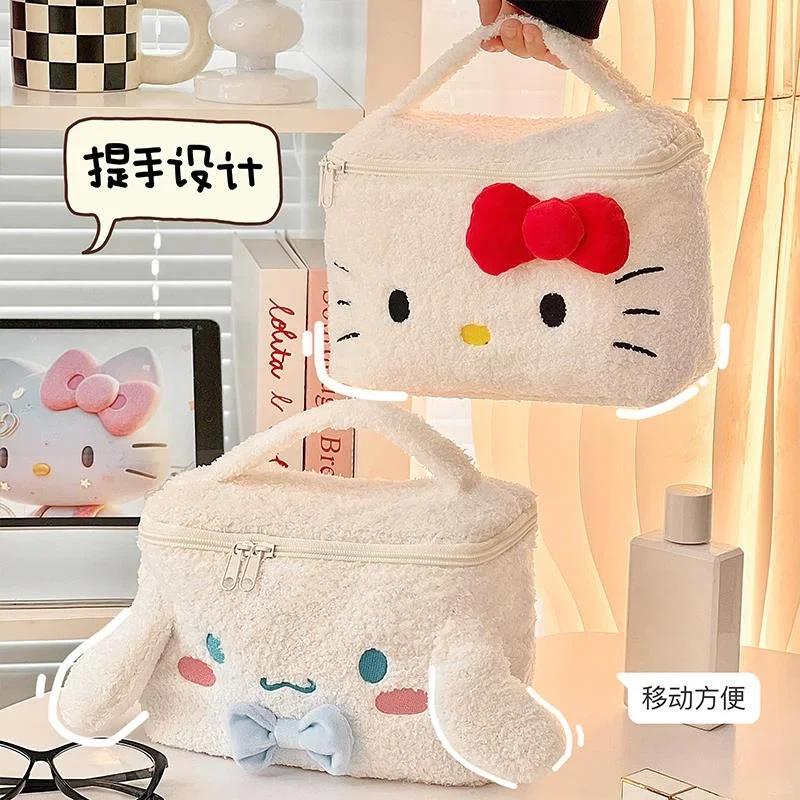 Kawaii Sanrio Large Capacity 3d Plush Makeup Pouch My Melody Kuromi Hello Kitty Cinnamoroll Portable Storage Bag Gift