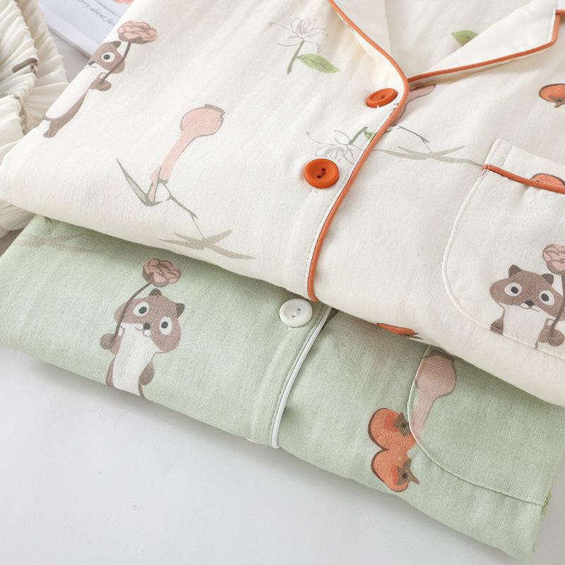 Cotton Pajama Set Women's Long Sleeve Trousers Autumn Spring Animal Print 2 Piece Set Women's Pajamas Soft Homewear